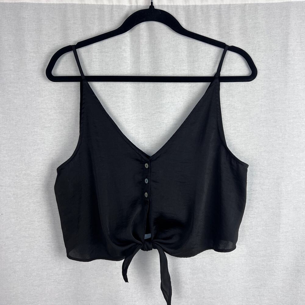 Free People Top Women XS Two Tie For You Cropped Cami Black Tie Front Capsule